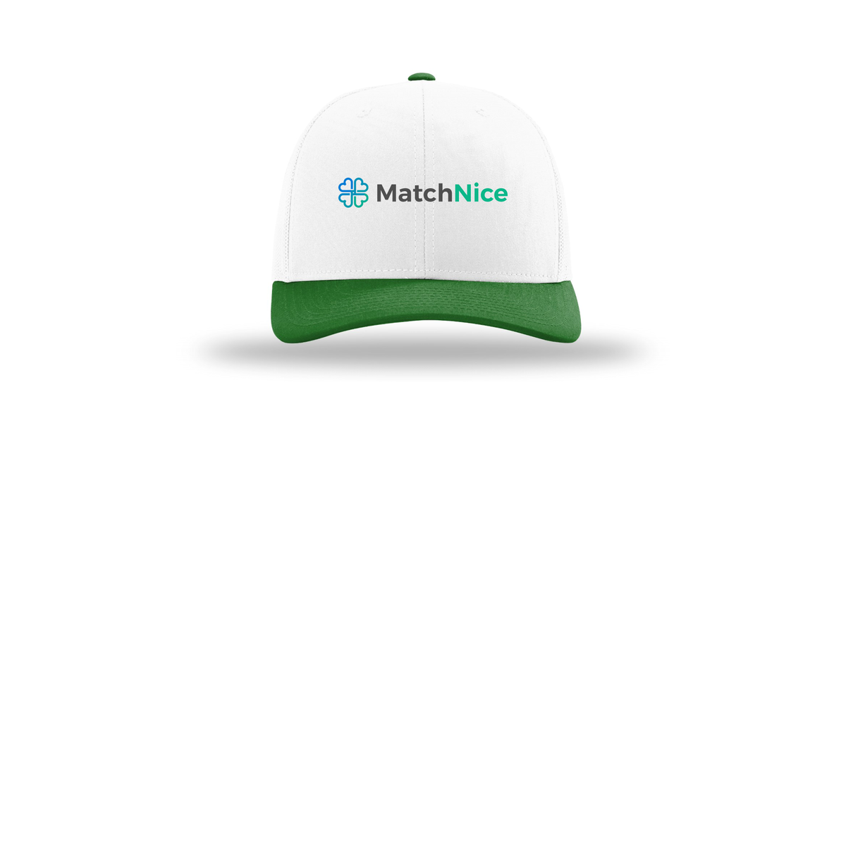 matchnice-richardson-trucker-cap-embroidery-capfront-R112-whitewhitekelly-flat-front