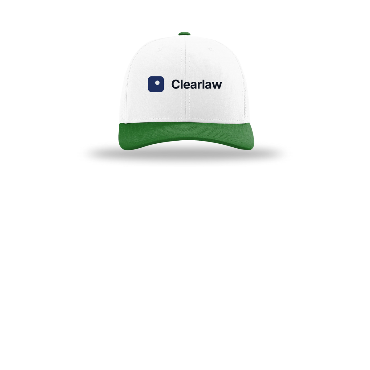 clearlaw-richardson-trucker-cap-embroidery-capfront-R112-whitewhitekelly-flat-front