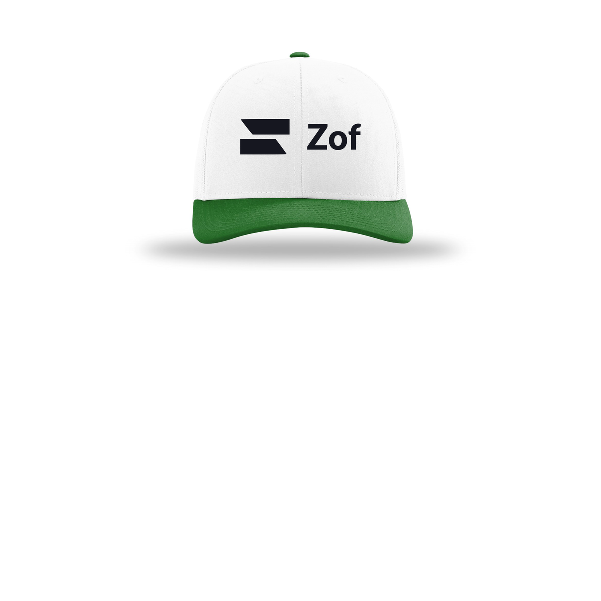 zof-richardson-trucker-cap-embroidery-capfront-R112-whitewhitekelly-flat-front