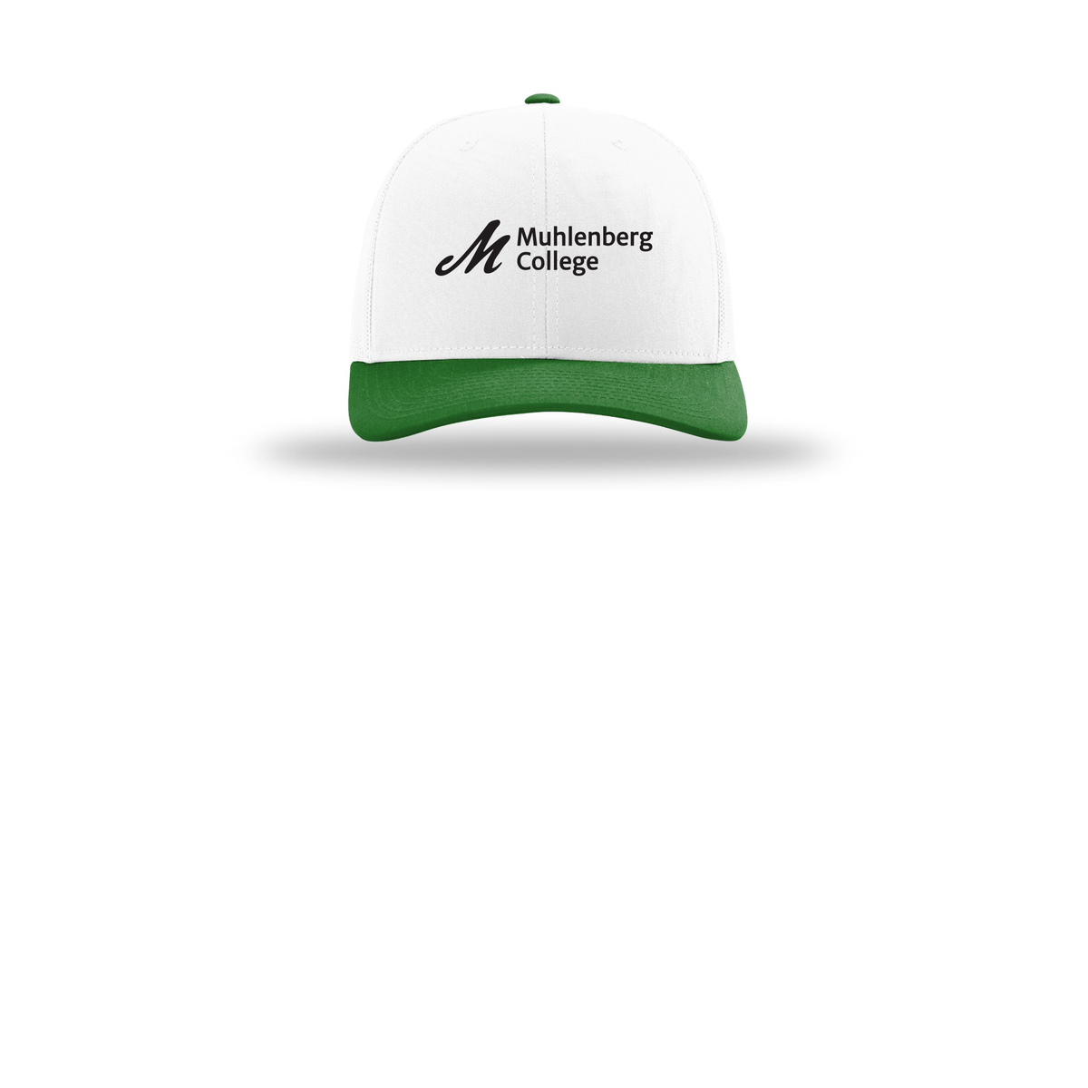 muhlenberg-richardson-trucker-cap-embroidery-capfront-R112-whitewhitekelly-flat-front
