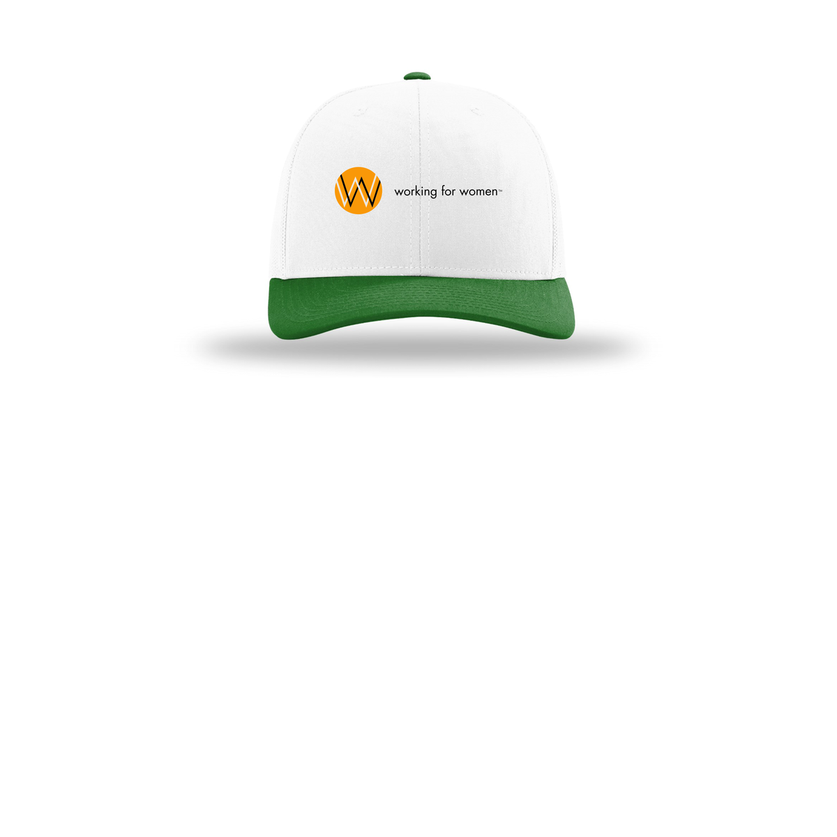workingforwomen-richardson-trucker-cap-embroidery-capfront-R112-whitewhitekelly-flat-front