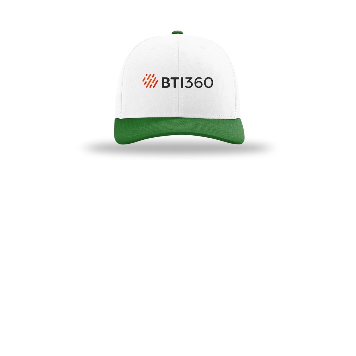 bti360-richardson-trucker-cap-embroidery-capfront-R112-whitewhitekelly-flat-front