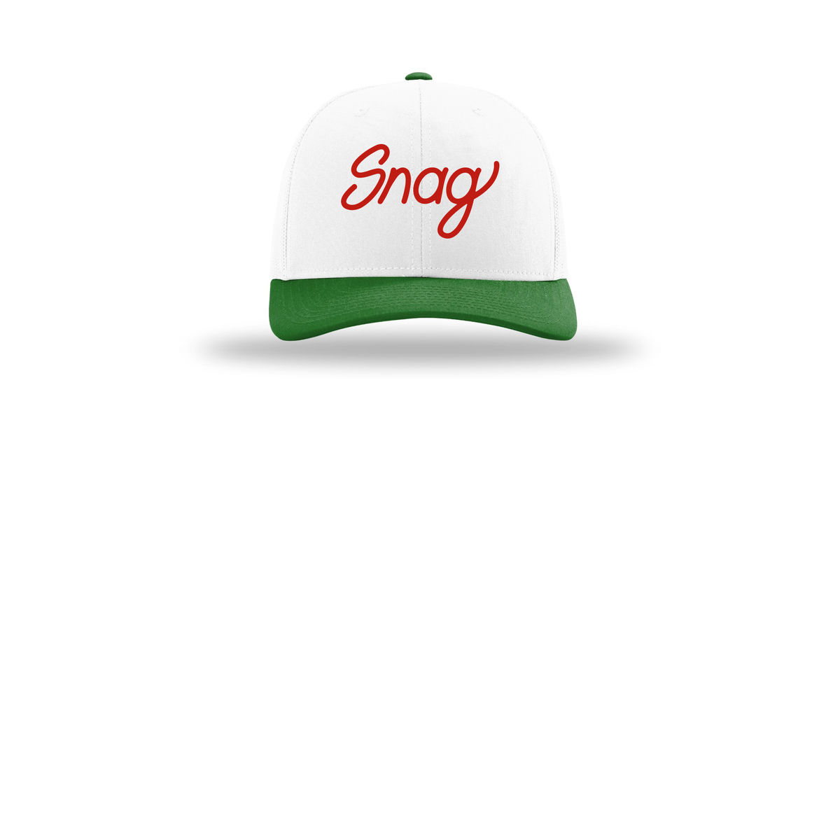 snagdelivery-richardson-trucker-cap-embroidery-capfront-R112-whitewhitekelly-flat-front