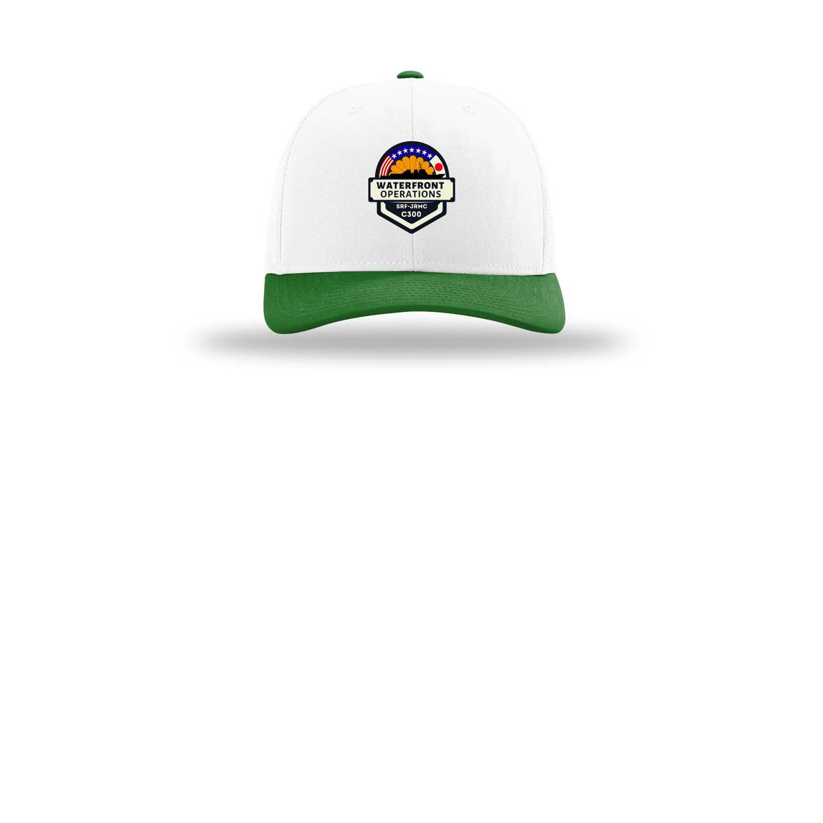 waterfront-operations-retro-trucker-cap-embroidery-capfront-R112-whitewhitekelly-flat-front