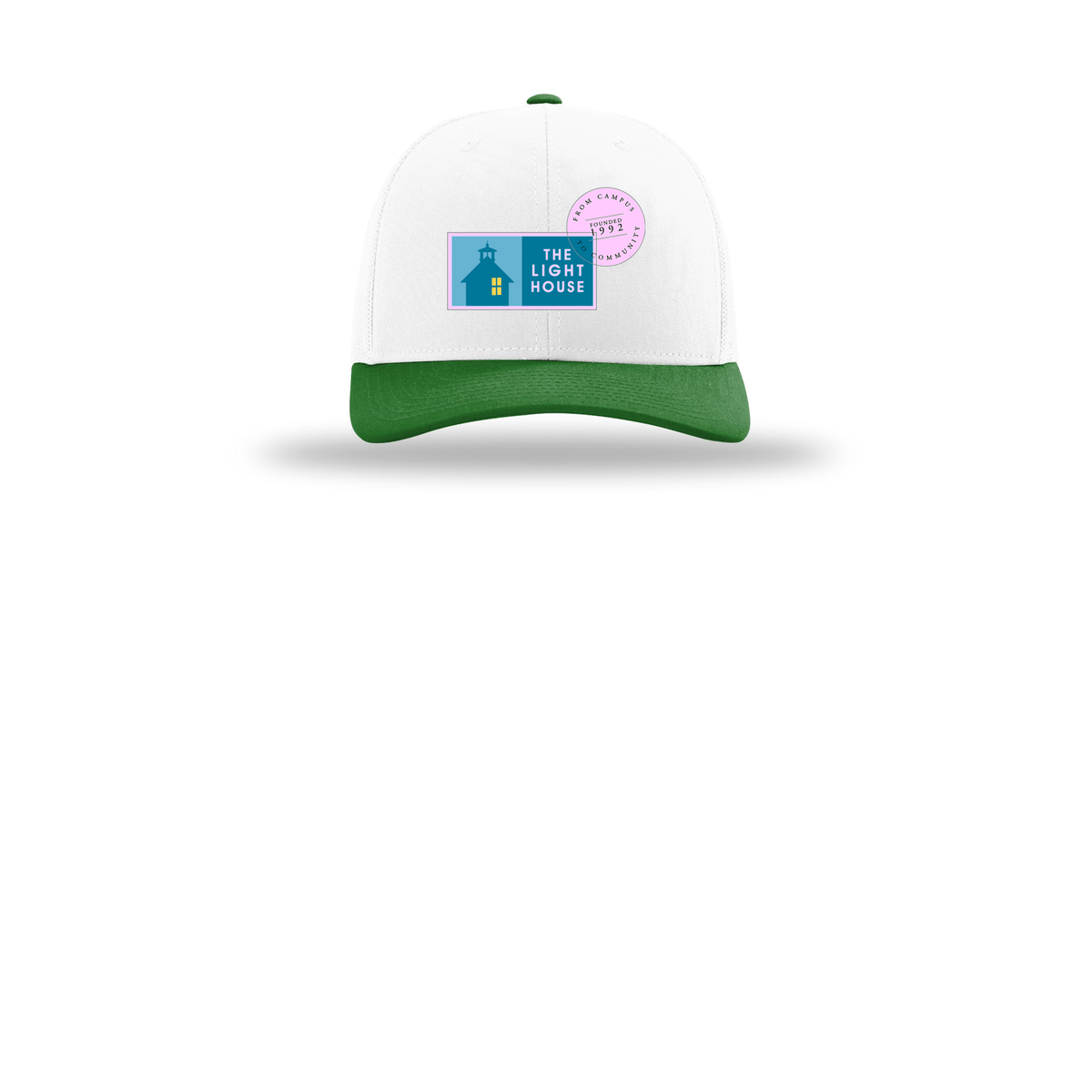 lhcampus-richardson-trucker-cap-embroidery-capfront-R112-whitewhitekelly-flat-front