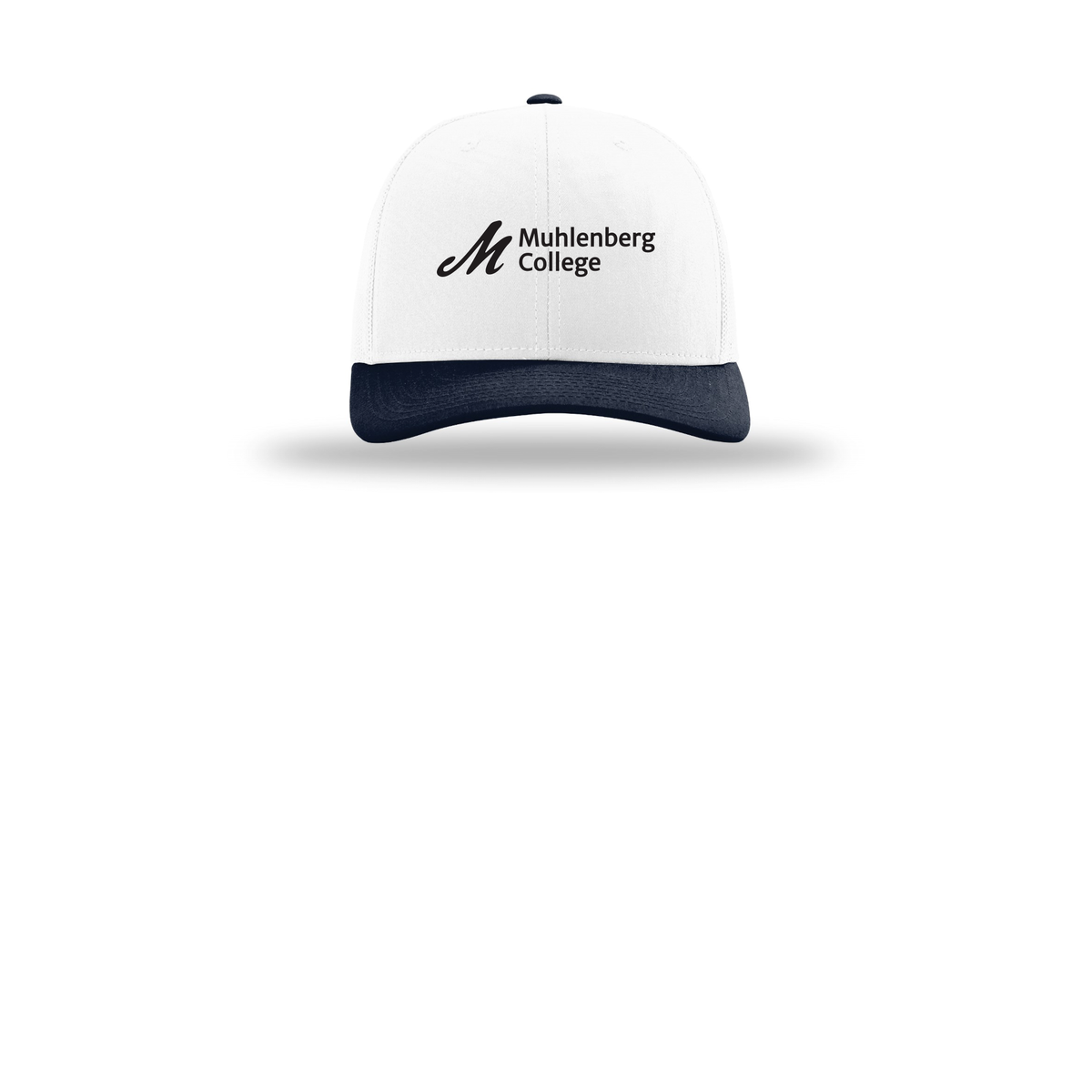 muhlenberg-richardson-trucker-cap-embroidery-capfront-R112-whitewhitenavy-flat-front