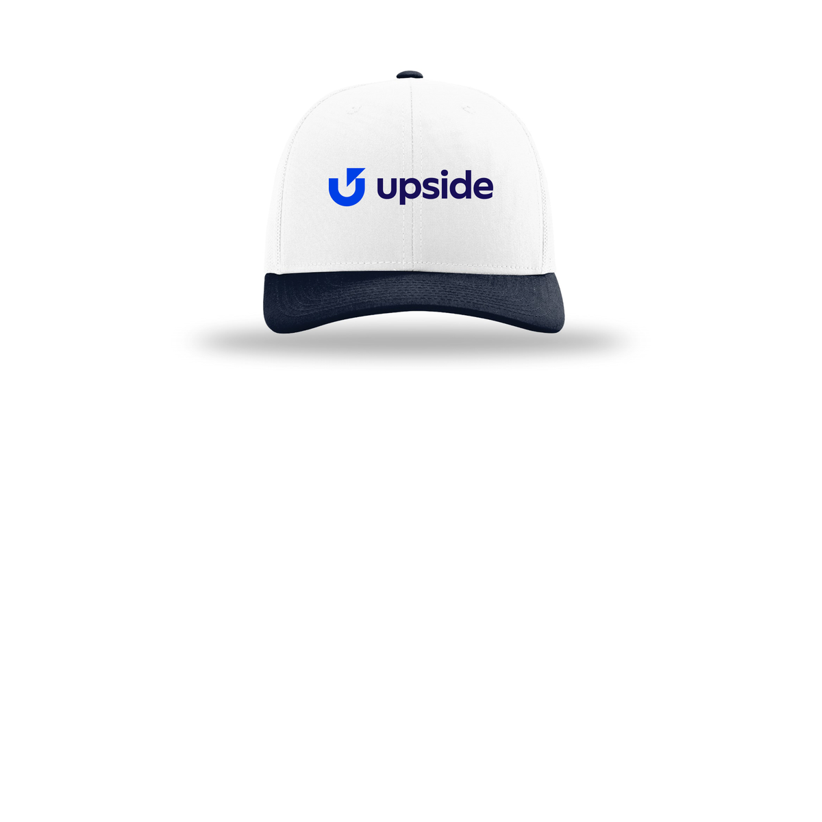 upside-richardson-trucker-cap-embroidery-capfront-R112-whitewhitenavy-flat-front