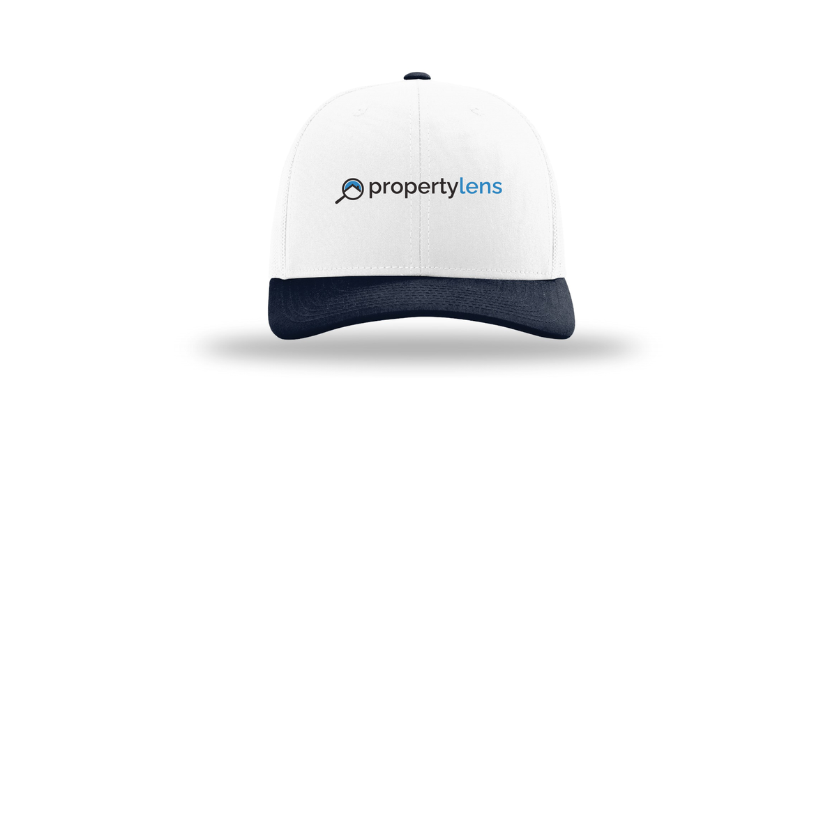 propertylens-richardson-trucker-cap-embroidery-capfront-R112-whitewhitenavy-flat-front