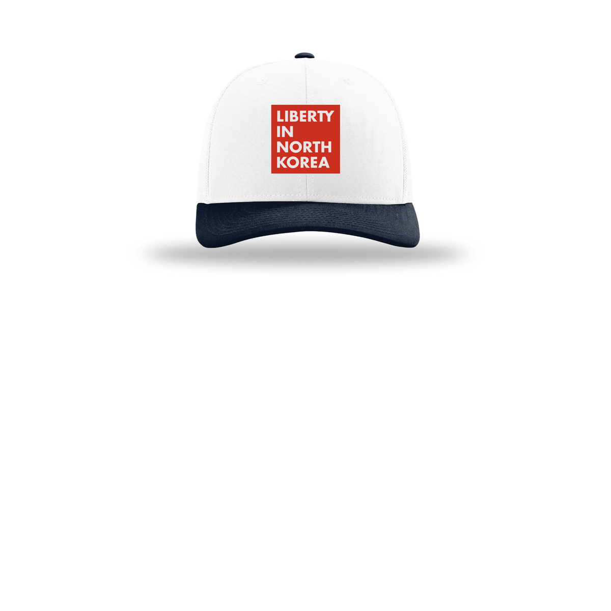 libertyinnorthkorea-richardson-trucker-cap-embroidery-capfront-R112-whitewhitenavy-flat-front