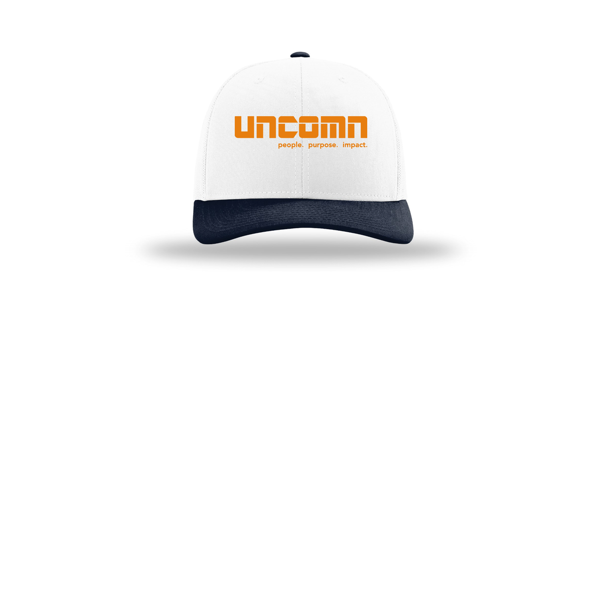 uncomn-richardson-trucker-cap-embroidery-capfront-R112-whitewhitenavy-flat-front