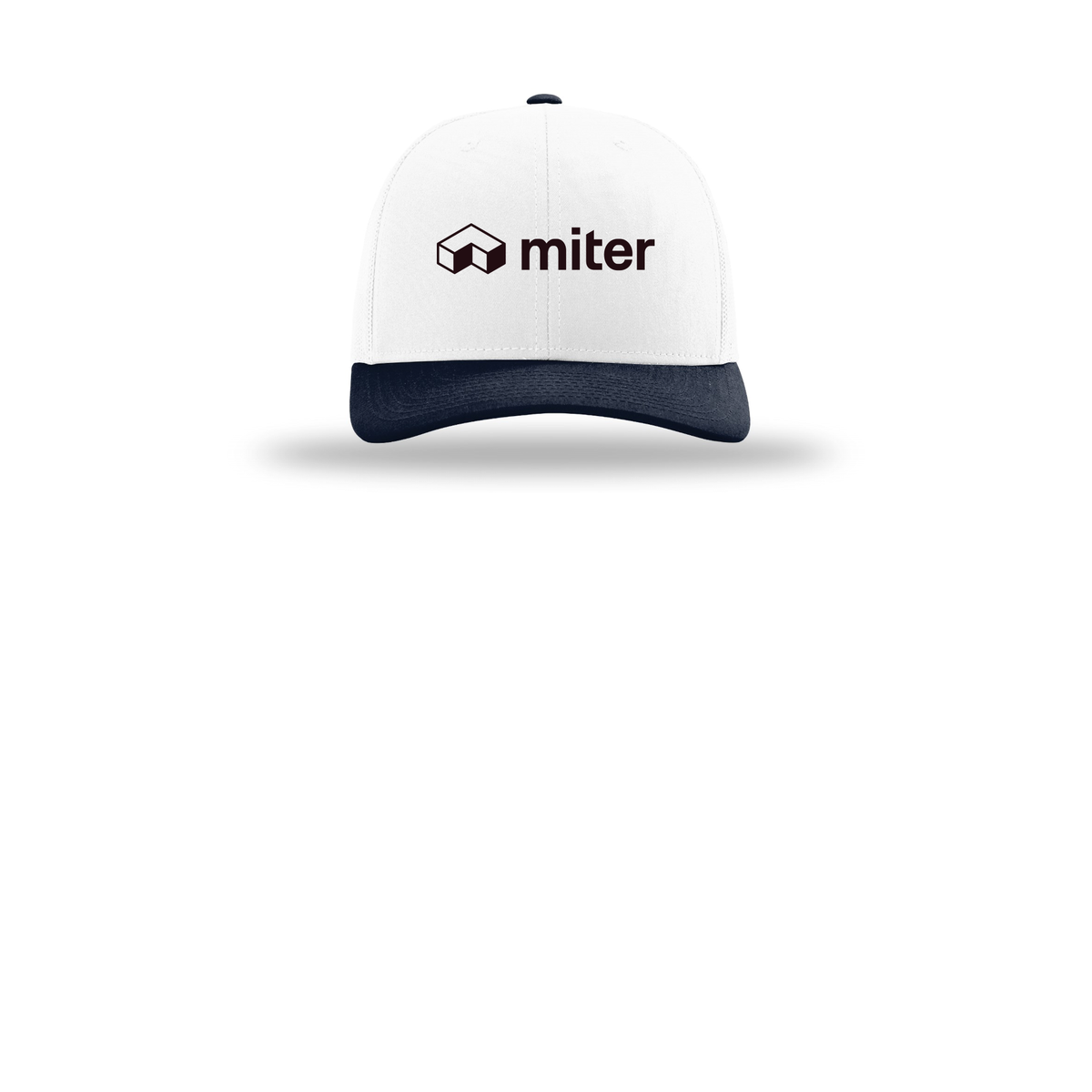 miter-richardson-trucker-cap-embroidery-capfront-R112-whitewhitenavy-flat-front
