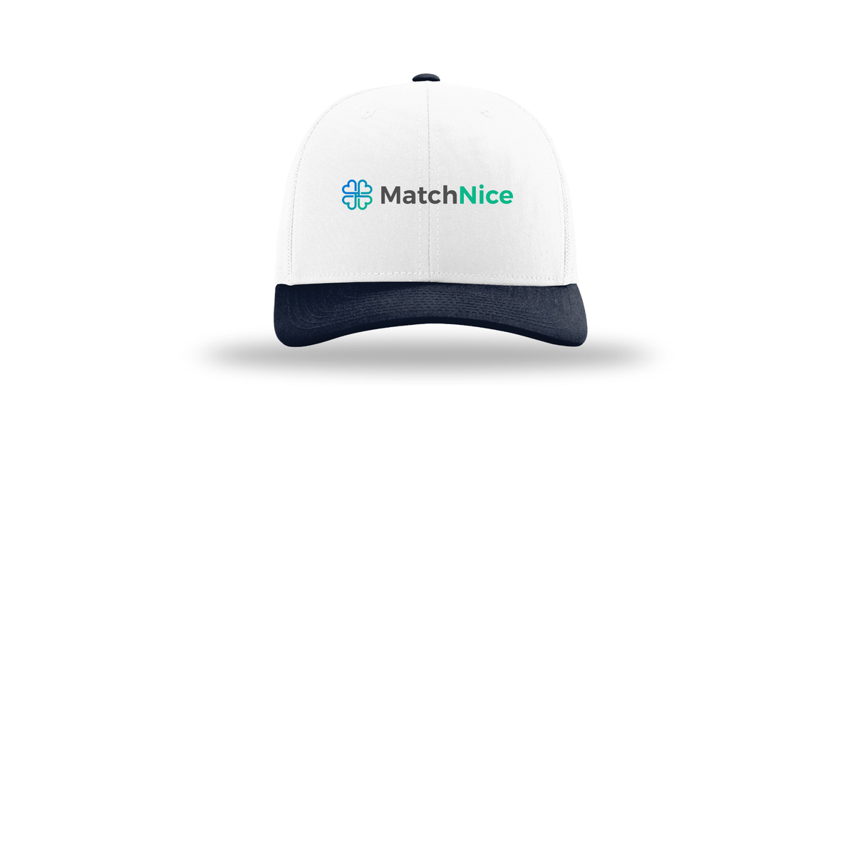 matchnice-richardson-trucker-cap-embroidery-capfront-R112-whitewhitenavy-flat-front