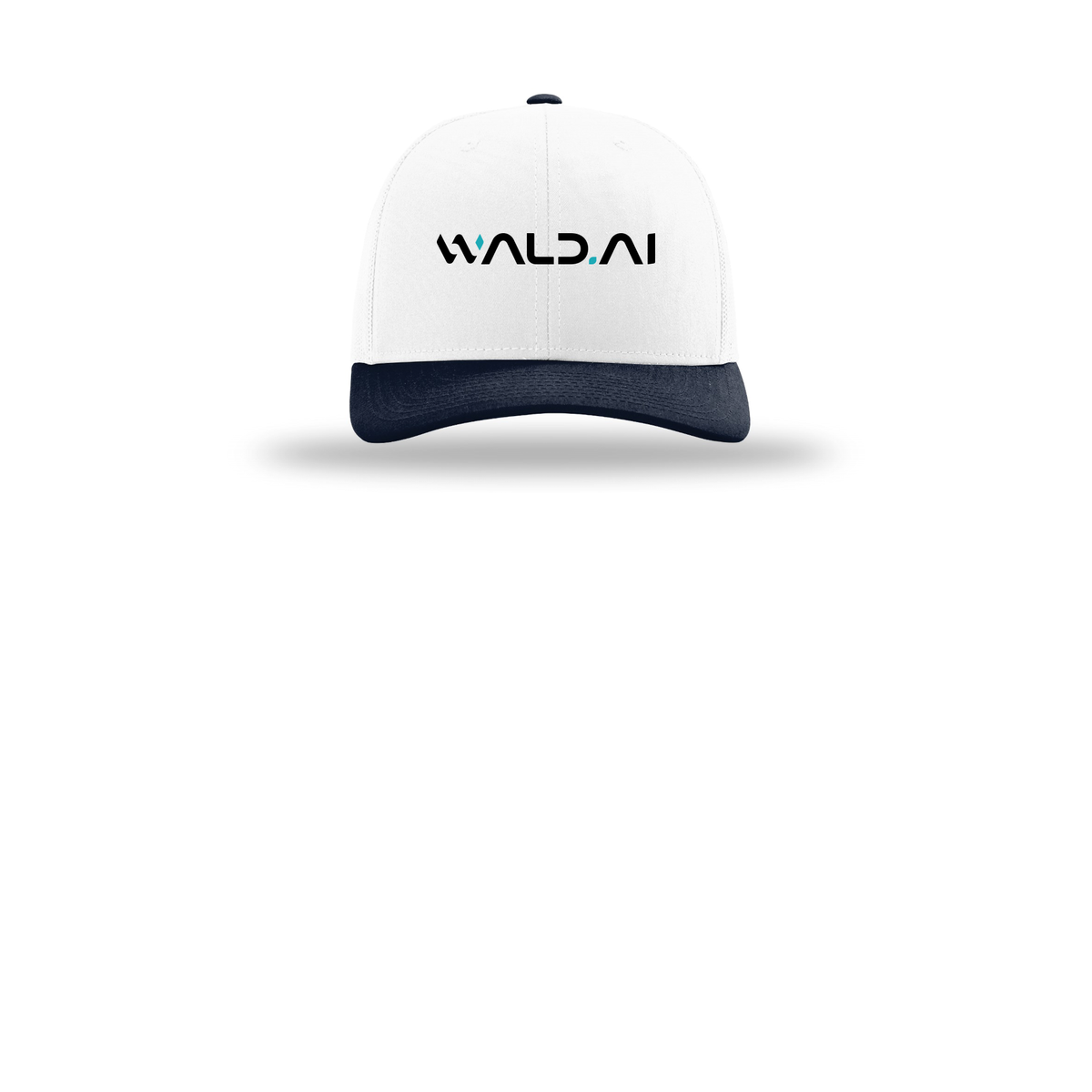 wald-richardson-trucker-cap-embroidery-capfront-R112-whitewhitenavy-flat-front