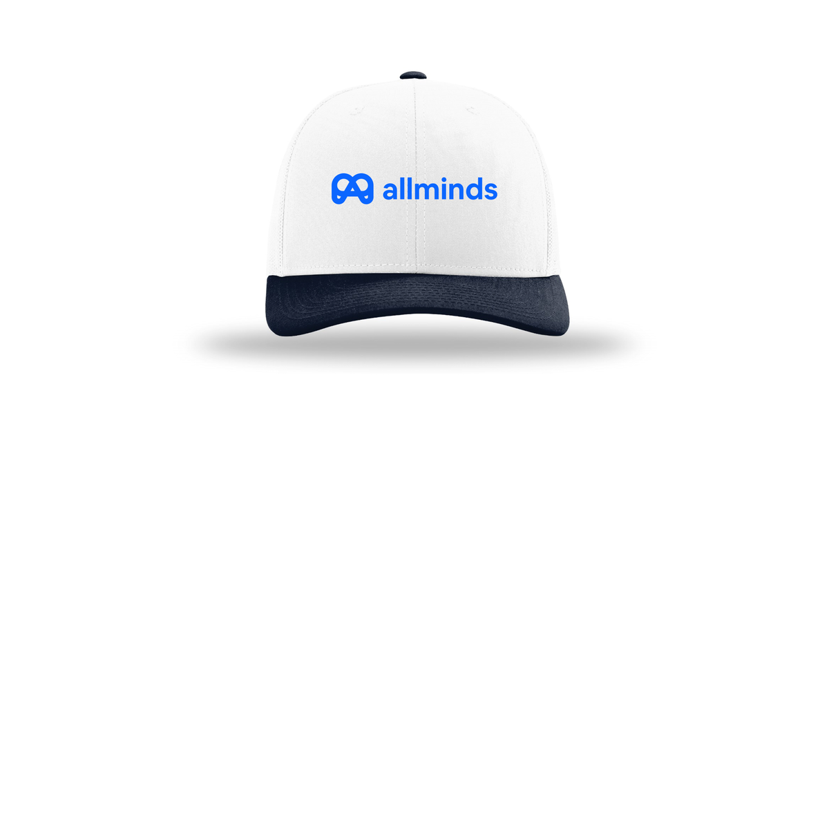 getallminds-richardson-trucker-cap-embroidery-capfront-R112-whitewhitenavy-flat-front