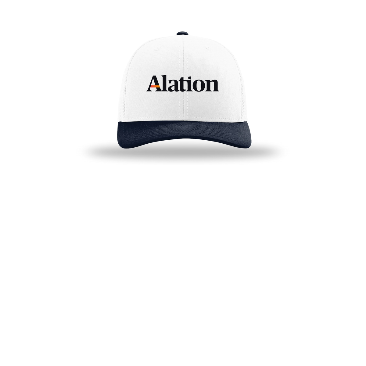alation-richardson-trucker-cap-embroidery-capfront-R112-whitewhitenavy-flat-front