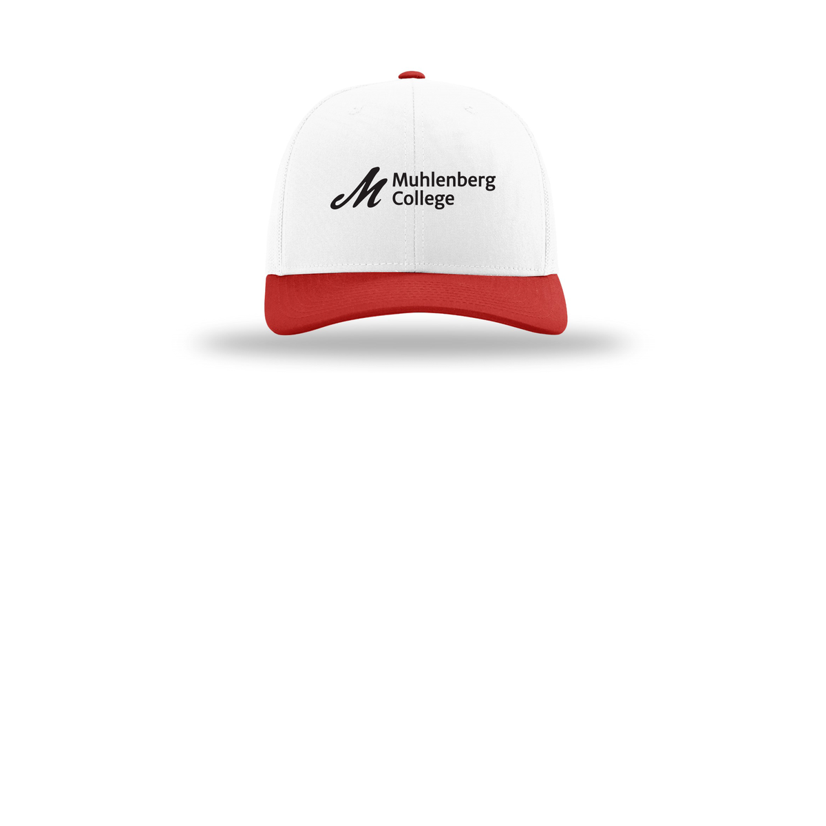 muhlenberg-richardson-trucker-cap-embroidery-capfront-R112-whitewhitered-flat-front