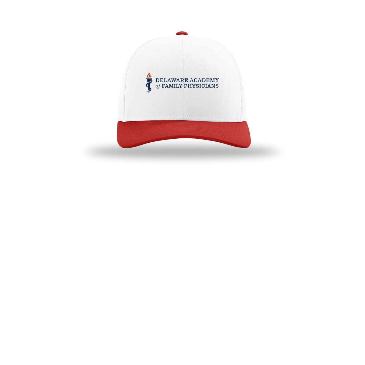 delfamdoc-richardson-trucker-cap-embroidery-capfront-R112-whitewhitered-flat-front