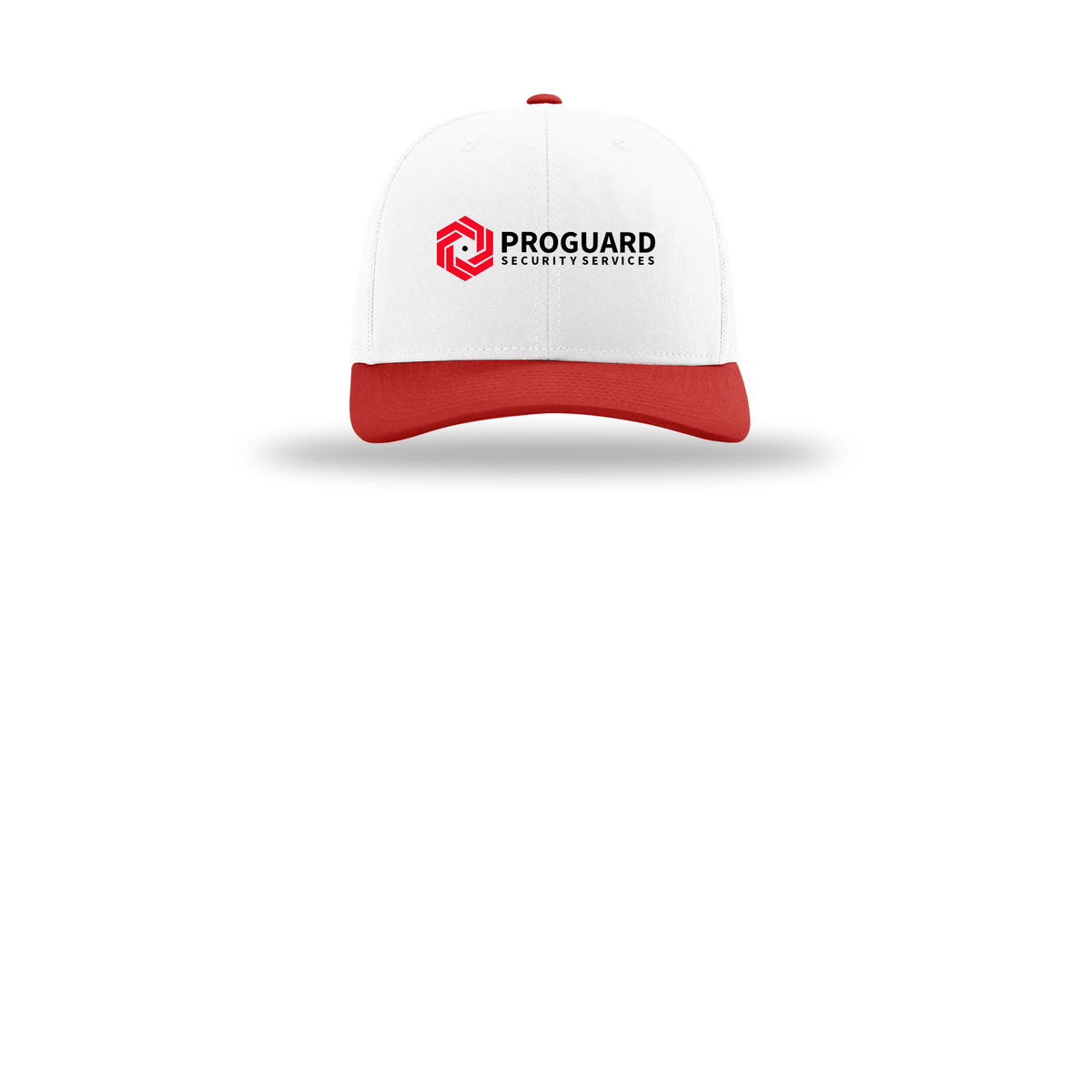 proguardsecurityservices-richardson-trucker-cap-embroidery-capfront-R112-whitewhitered-flat-front