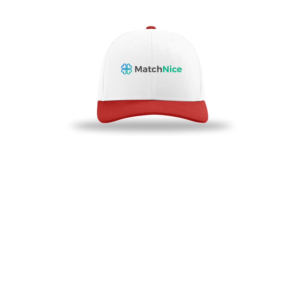 matchnice-richardson-trucker-cap-embroidery-capfront-R112-whitewhitered-flat-front