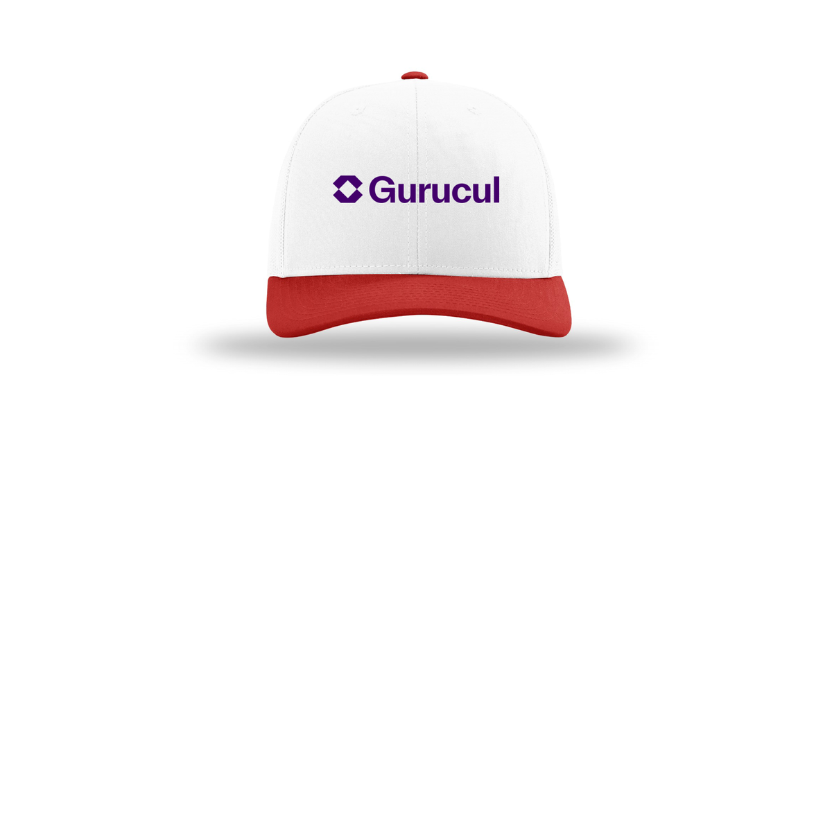 gurucul-richardson-trucker-cap-embroidery-capfront-R112-whitewhitered-flat-front