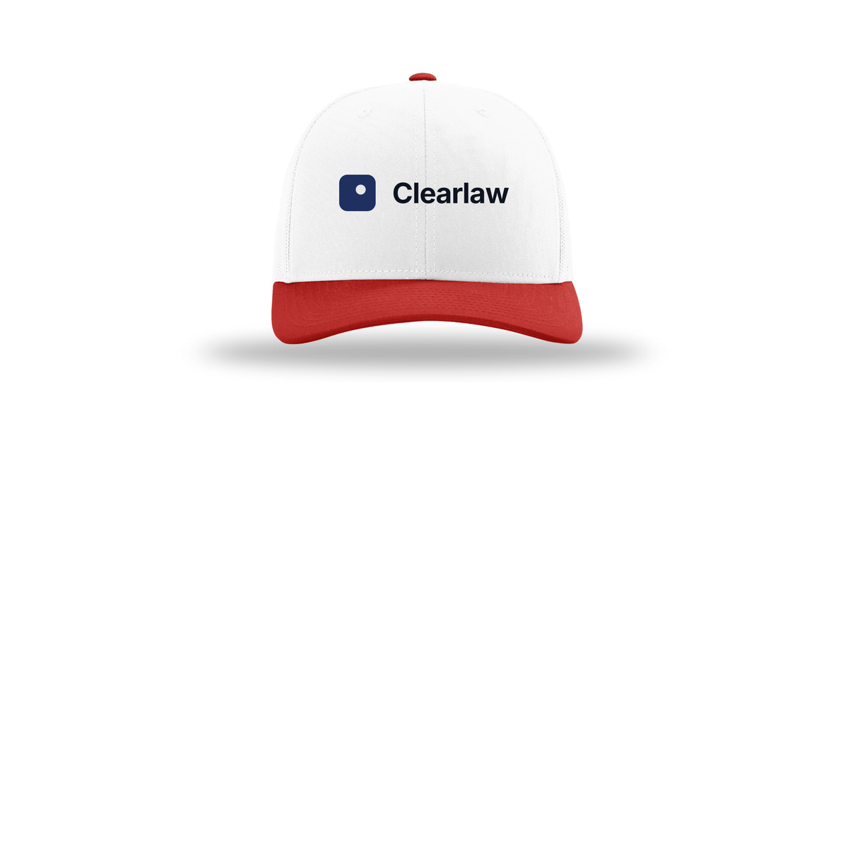 clearlaw-richardson-trucker-cap-embroidery-capfront-R112-whitewhitered-flat-front