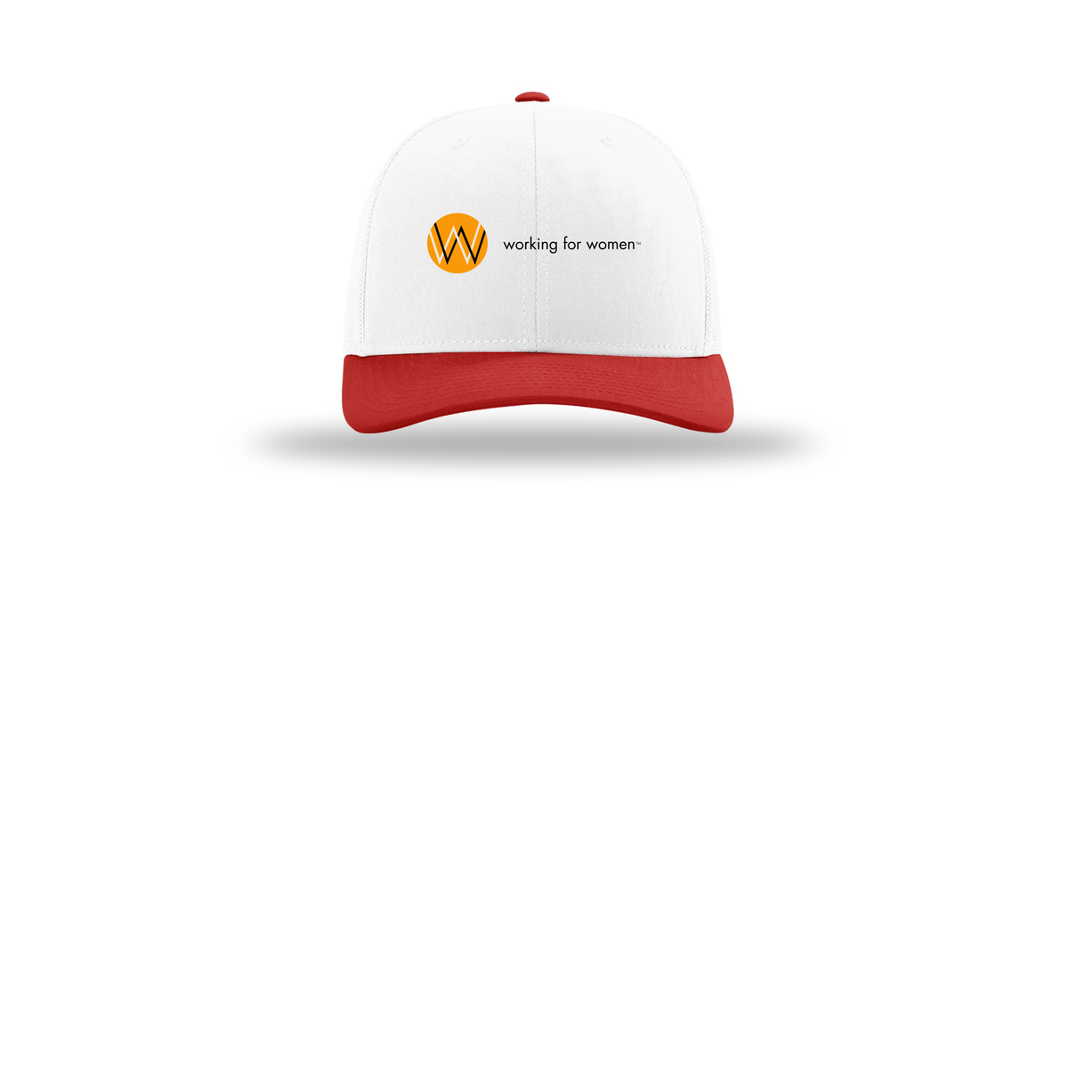 workingforwomen-richardson-trucker-cap-embroidery-capfront-R112-whitewhitered-flat-front