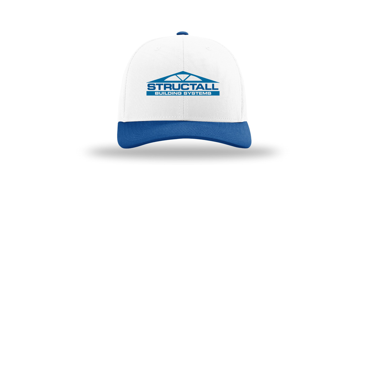 structall-richardson-trucker-cap-embroidery-capfront-R112-whitewhiteroyal-flat-front