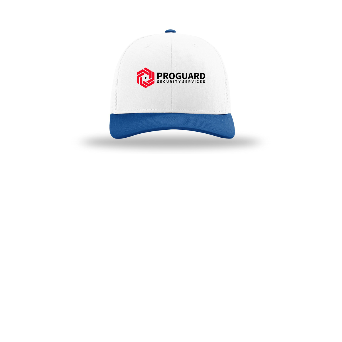 proguardsecurityservices-richardson-trucker-cap-embroidery-capfront-R112-whitewhiteroyal-flat-front