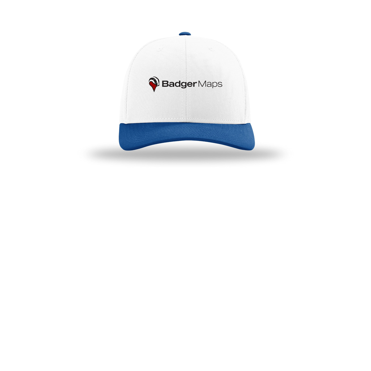 badgermapping-richardson-trucker-cap-embroidery-capfront-R112-whitewhiteroyal-flat-front