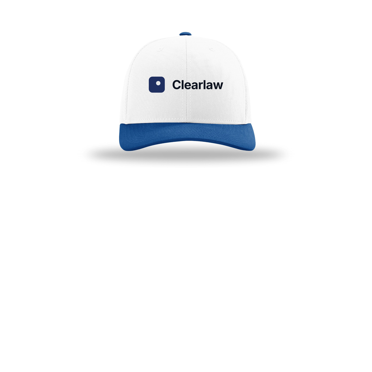 clearlaw-richardson-trucker-cap-embroidery-capfront-R112-whitewhiteroyal-flat-front