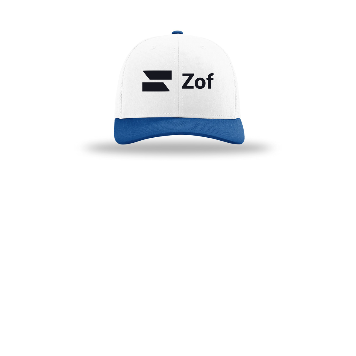 zof-richardson-trucker-cap-embroidery-capfront-R112-whitewhiteroyal-flat-front