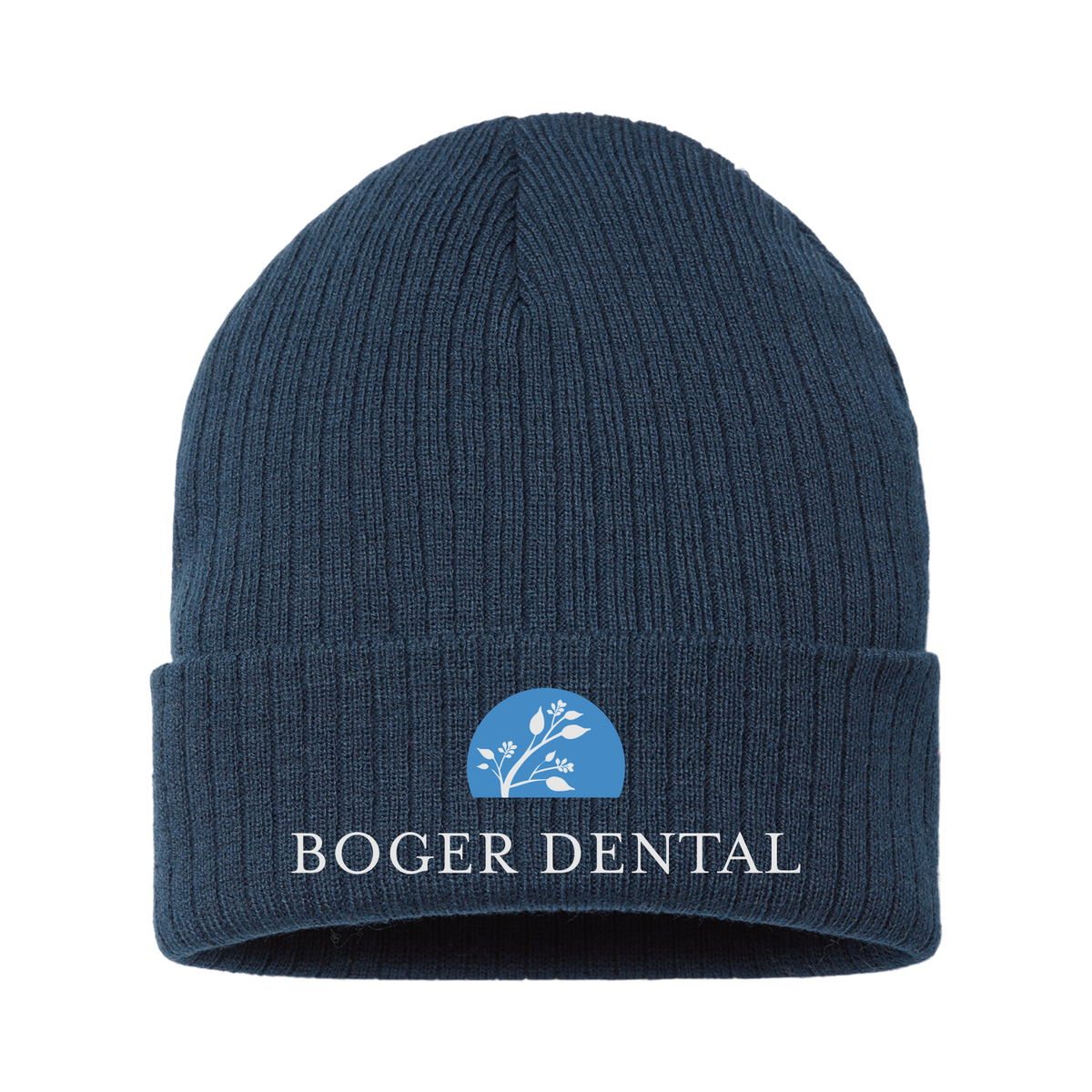 boger-dental-sustainable-cuffed-beanie-embroidery-capfront-RIO-navy-flat-front