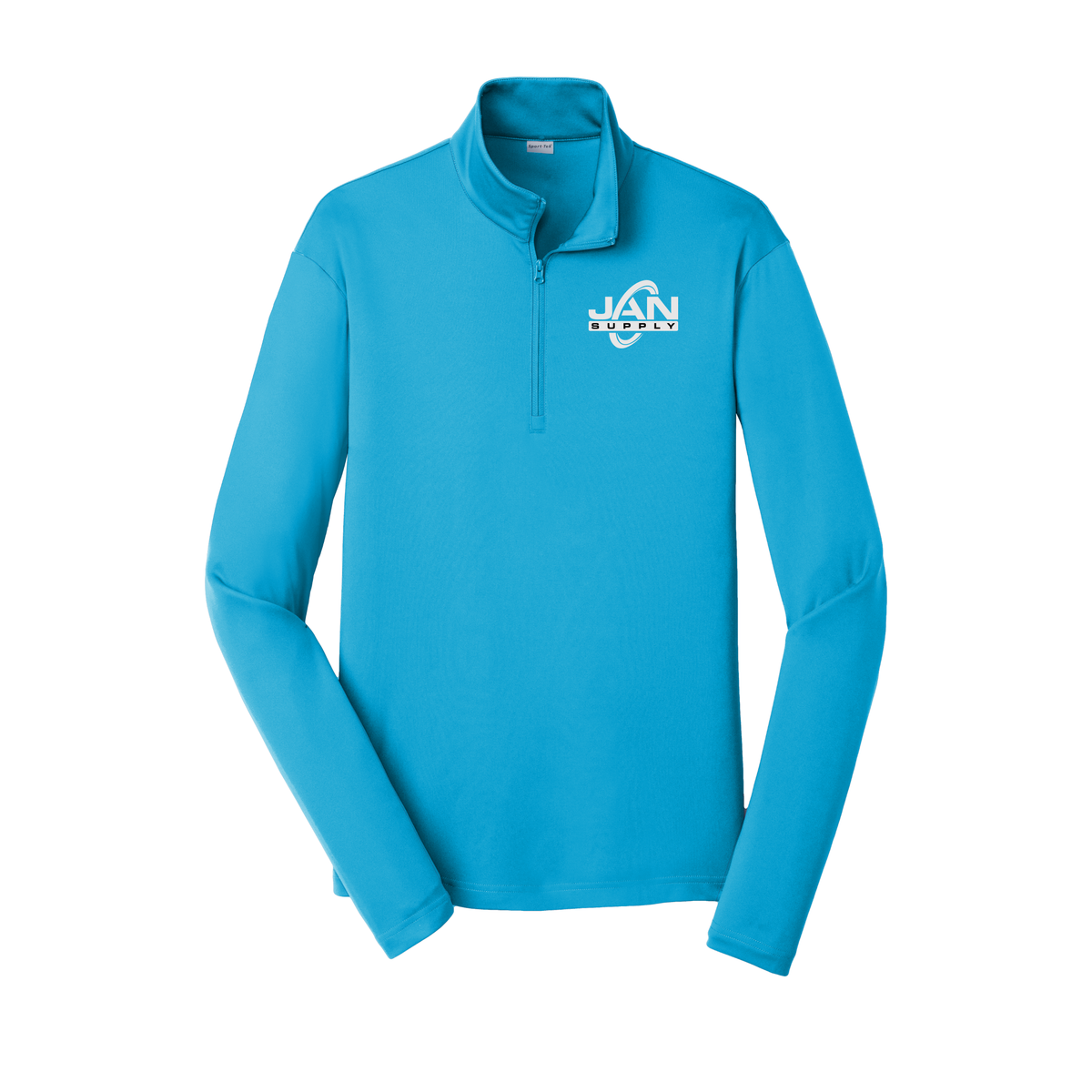 jan-pro-lightweight-quarter-zip-dtf-leftchest-ST357-atomicblue-flat-front