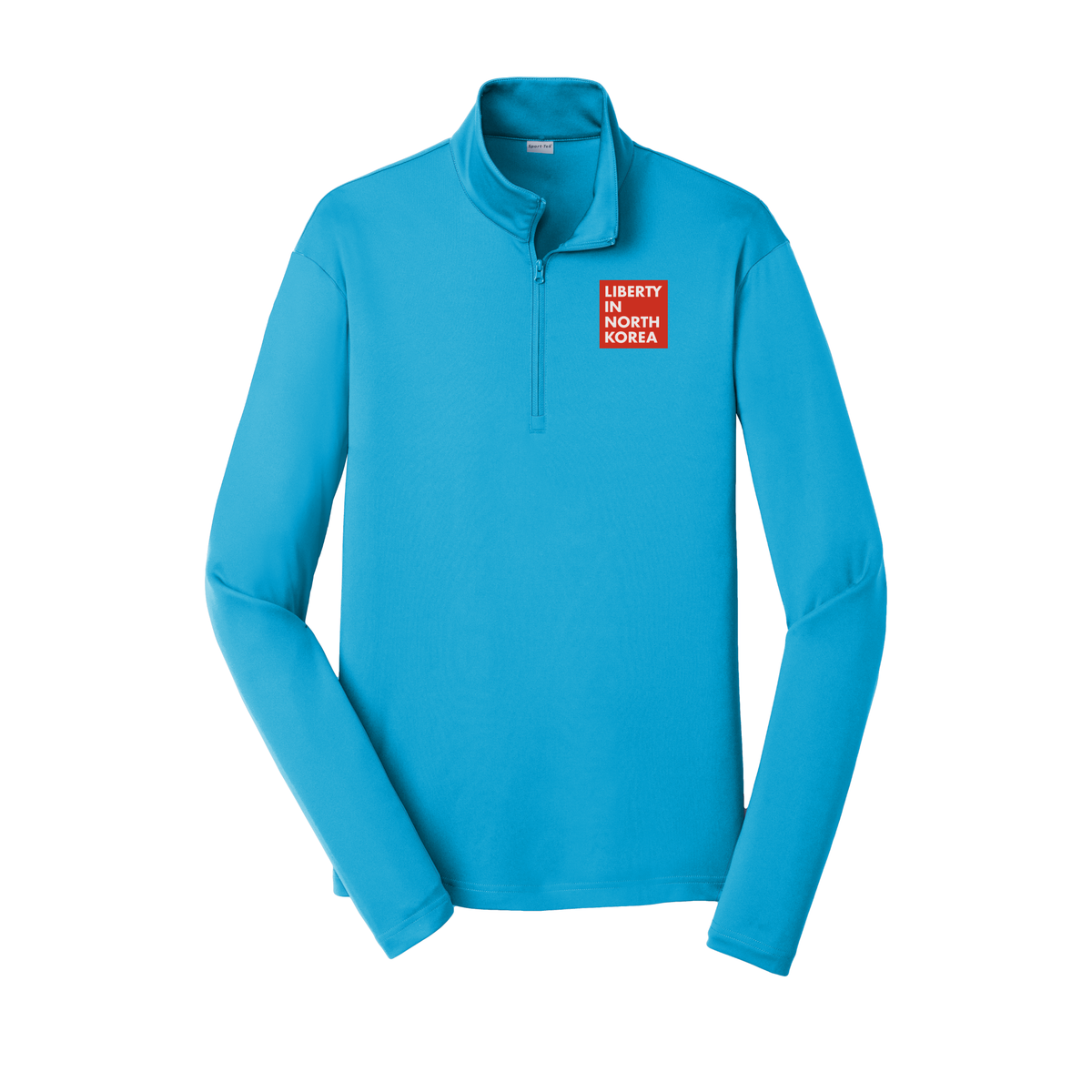 libertyinnorthkorea-lightweight-quarter-zip-dtf-leftchest-ST357-atomicblue-flat-front
