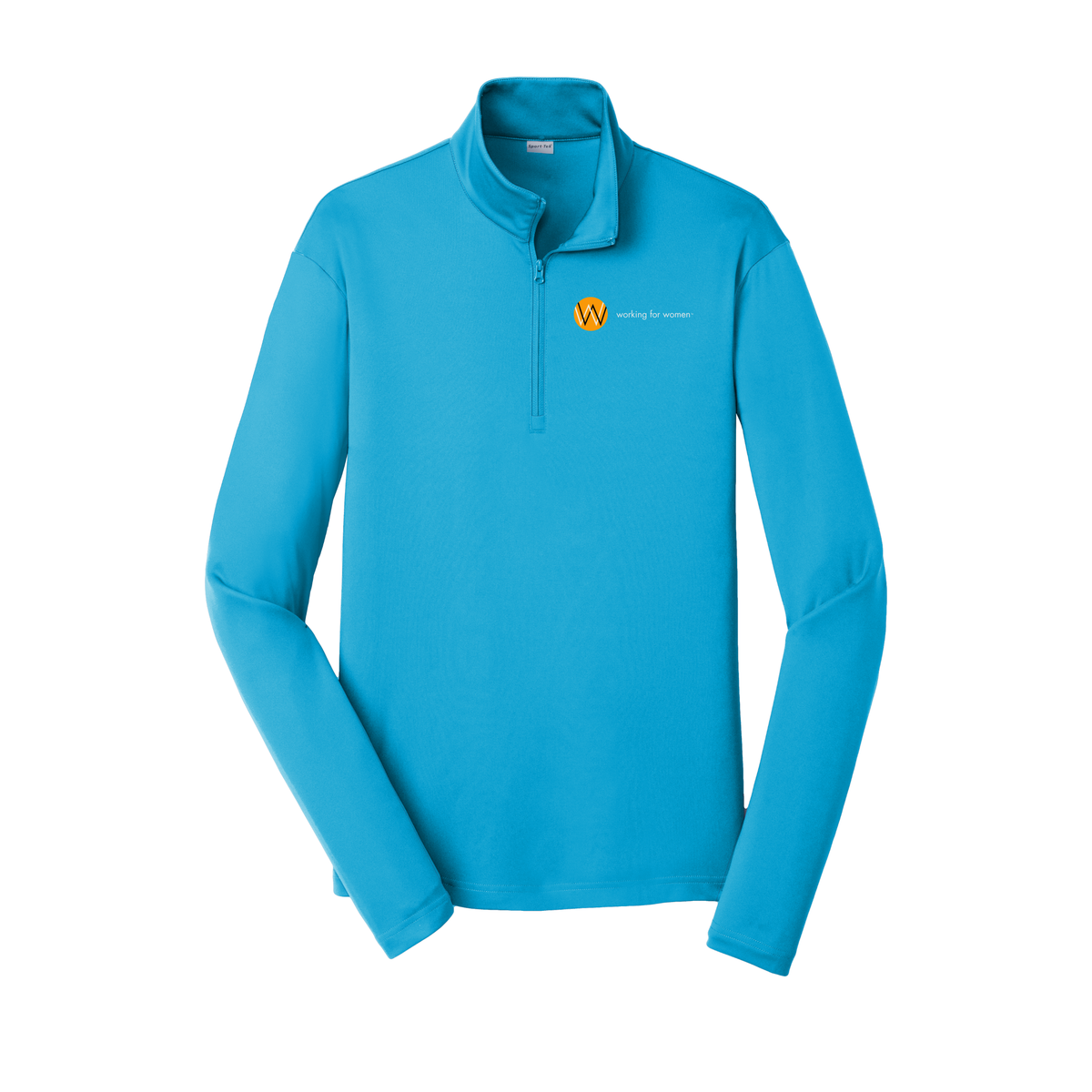 workingforwomen-lightweight-quarter-zip-dtf-leftchest-ST357-atomicblue-flat-front