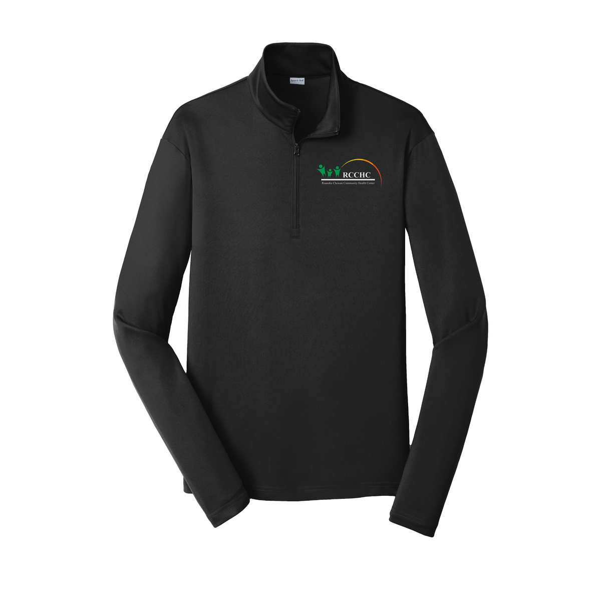 rcchc-lightweight-quarter-zip-dtf-leftchest-ST357-black-flat-front