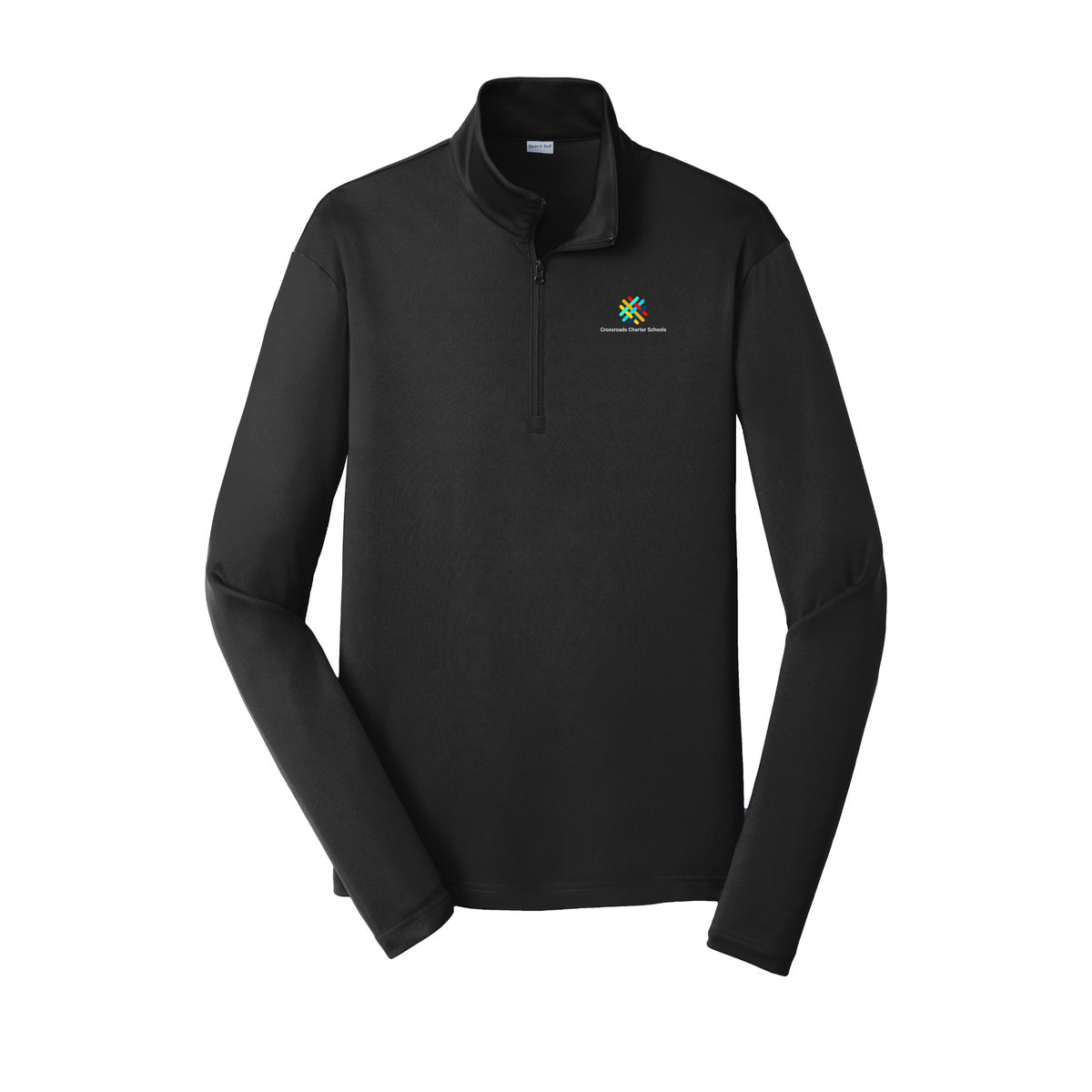 crossroadsschoolskc-lightweight-quarter-zip-dtf-leftchest-ST357-black-flat-front