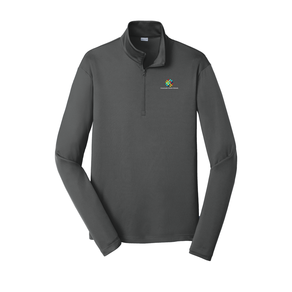 crossroadsschoolskc-lightweight-quarter-zip-dtf-leftchest-ST357-irongrey-flat-front