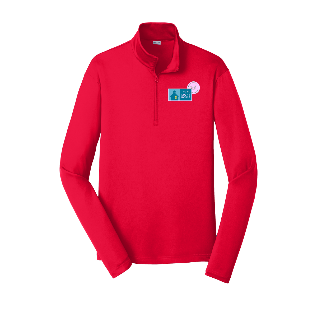 lhcampus-lightweight-quarter-zip-dtf-leftchest-ST357-truered-flat-front