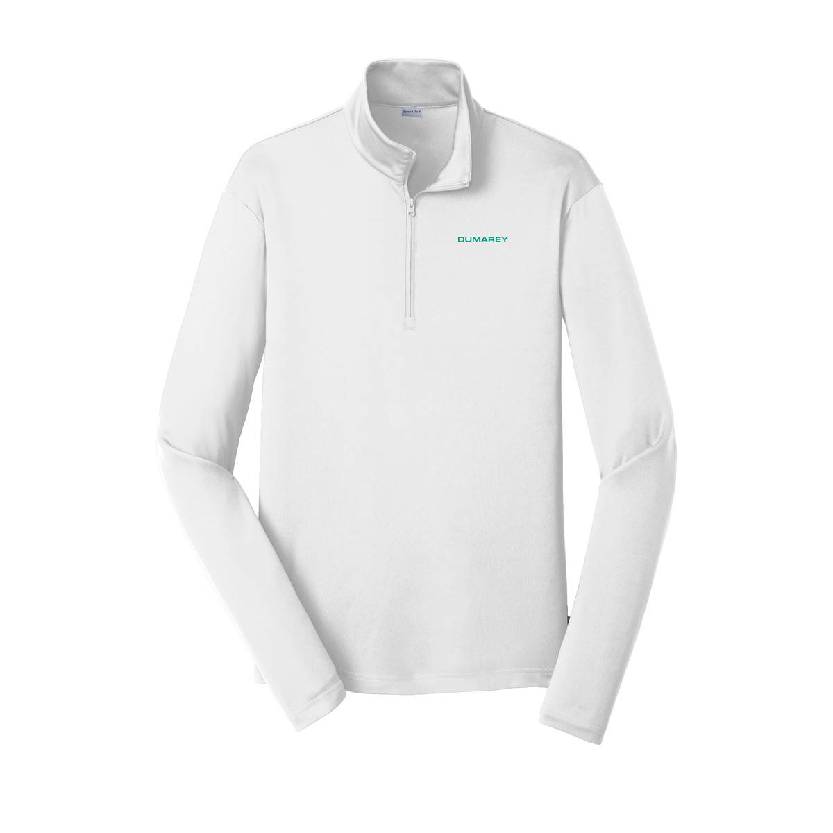 dumarey-lightweight-quarter-zip-dtf-leftchest-ST357-white-flat-front
