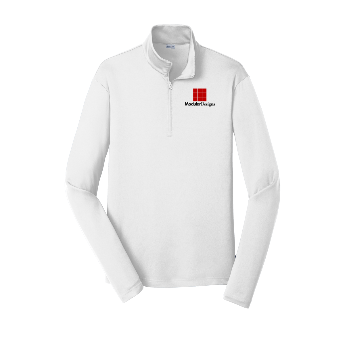modulardesignsflooring-lightweight-quarter-zip-dtf-leftchest-ST357-white-flat-front