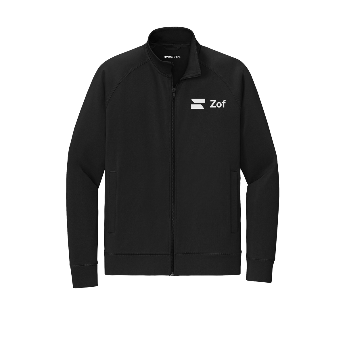 zof-sport-tek-mens-cadet-jacket-embroidery-leftchest-ST857-black-flat-front