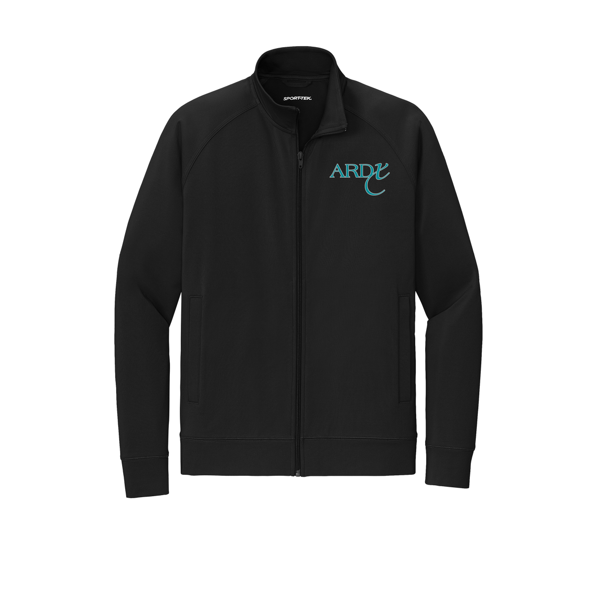 ardx-sport-tek-mens-cadet-jacket-embroidery-leftchest-ST857-black-flat-front