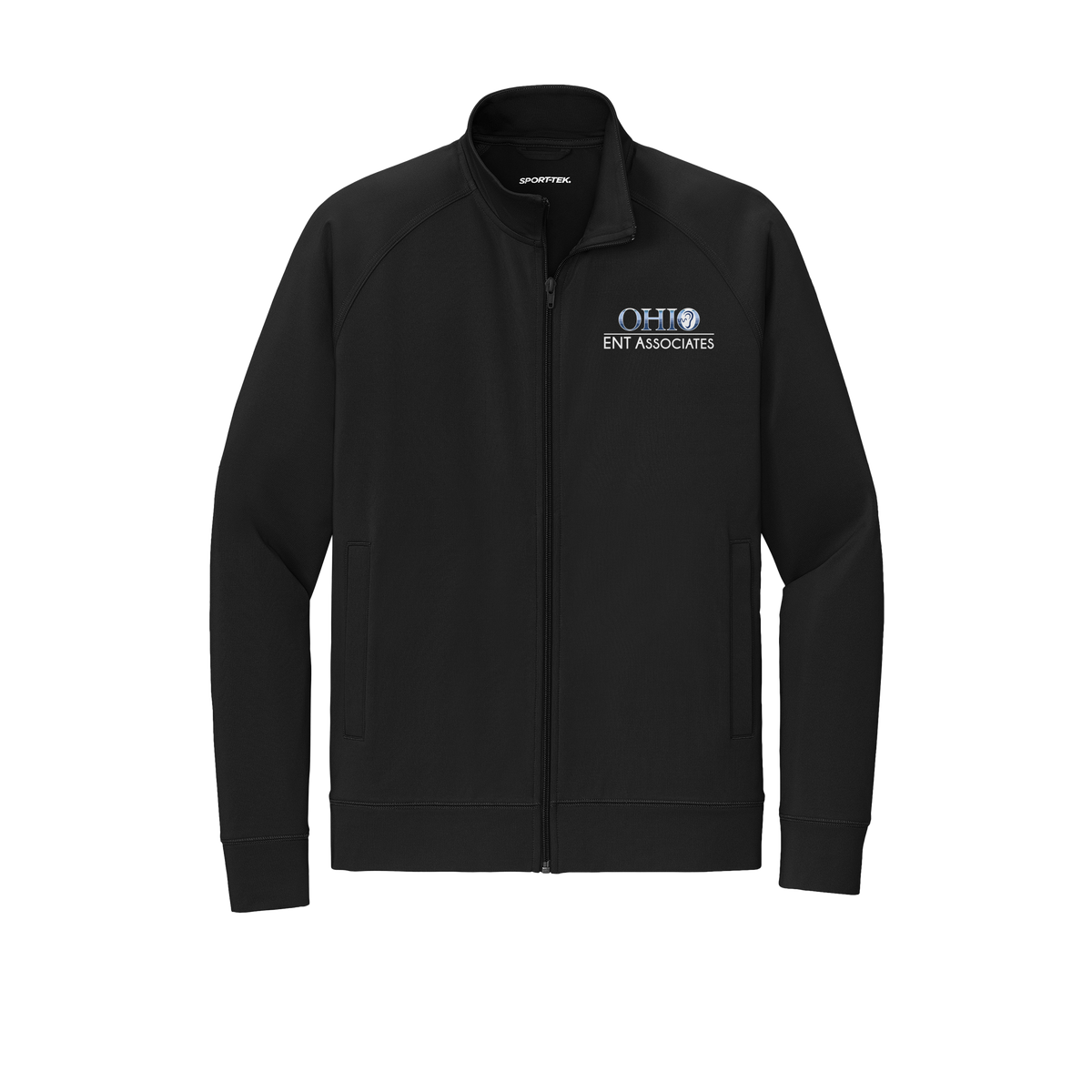 ohioentaudiology-sport-tek-mens-cadet-jacket-embroidery-leftchest-ST857-black-flat-front