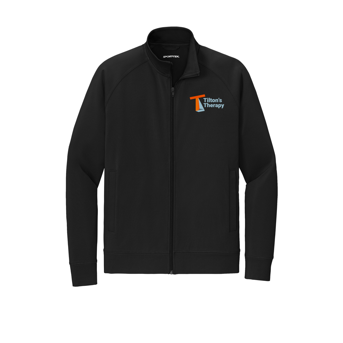tiltonstherapy-sport-tek-mens-cadet-jacket-embroidery-leftchest-ST857-black-flat-front