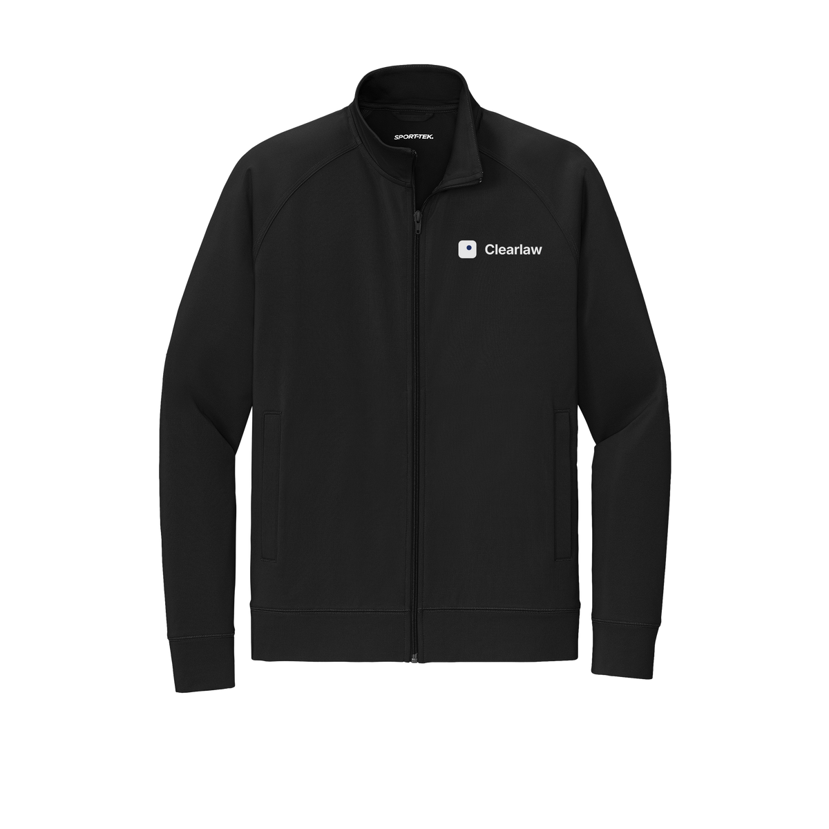clearlaw-sport-tek-mens-cadet-jacket-embroidery-leftchest-ST857-black-flat-front