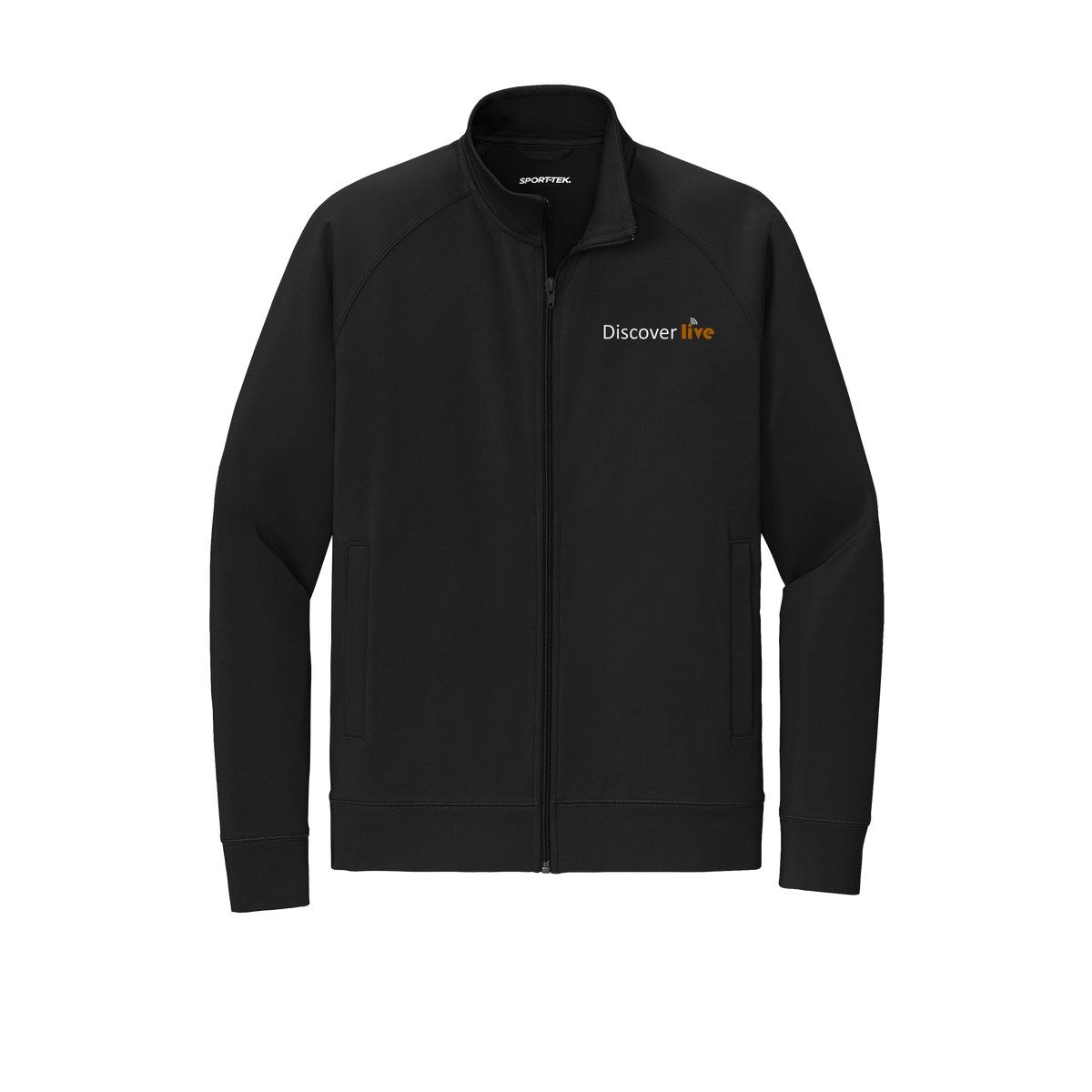 discover-sport-tek-mens-cadet-jacket-embroidery-leftchest-ST857-black-flat-front