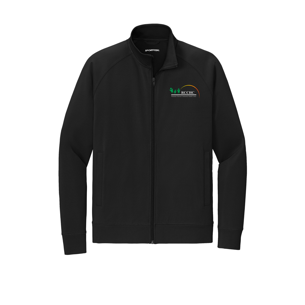 rcchc-sport-tek-mens-cadet-jacket-embroidery-leftchest-ST857-black-flat-front