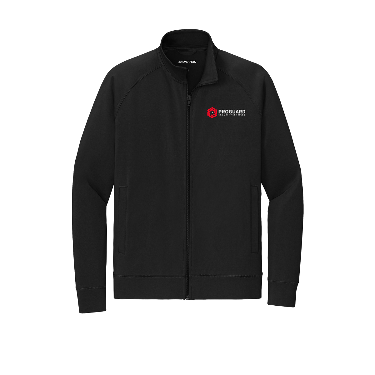proguardsecurityservices-sport-tek-mens-cadet-jacket-embroidery-leftchest-ST857-black-flat-front