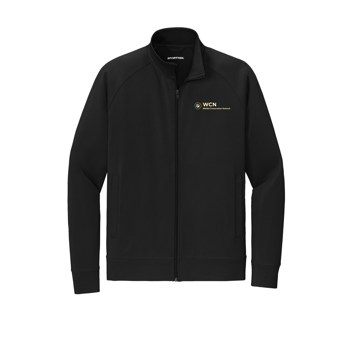 wildnet-sport-tek-mens-cadet-jacket-embroidery-leftchest-ST857-black-flat-front